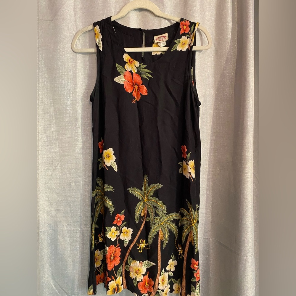 VTG Peppermint bay Black Tropical Floral Midi Dress size medium
